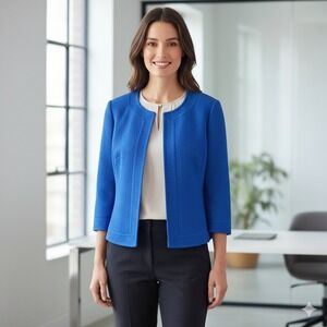 Banana Republic Blue Bouclé Tweed Textured Cropped Jacket Blazer - Size 8